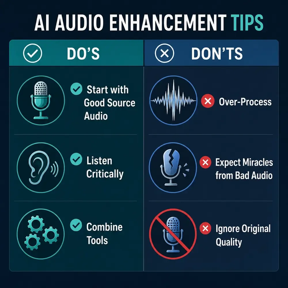 T-Chart: AI Audio Enhancement Tips Do's and Don'ts