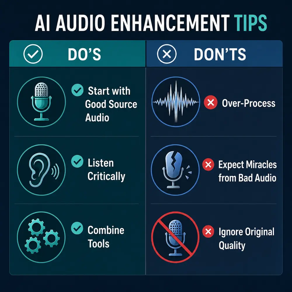T-Chart: AI Audio Enhancement Tips Do's and Don'ts