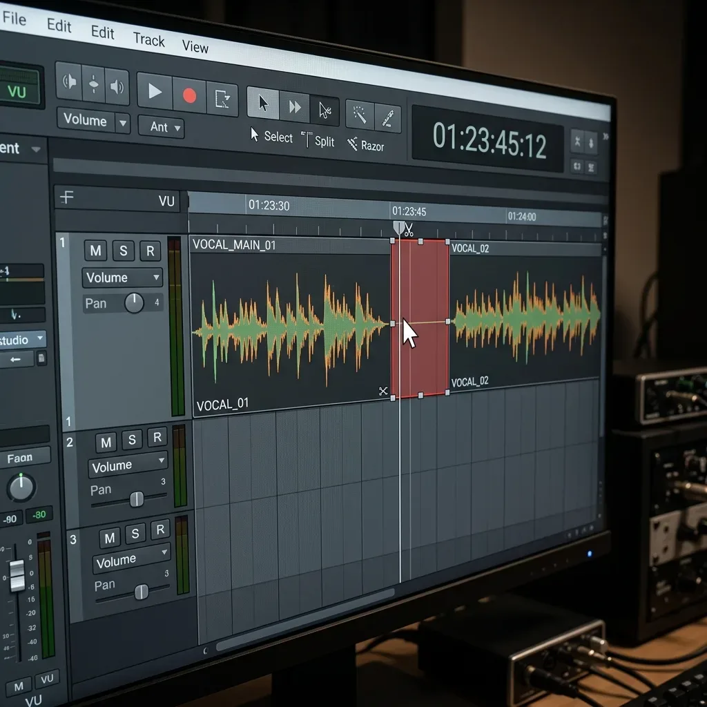Audacity timeline showing manual silence removal and waveform editing