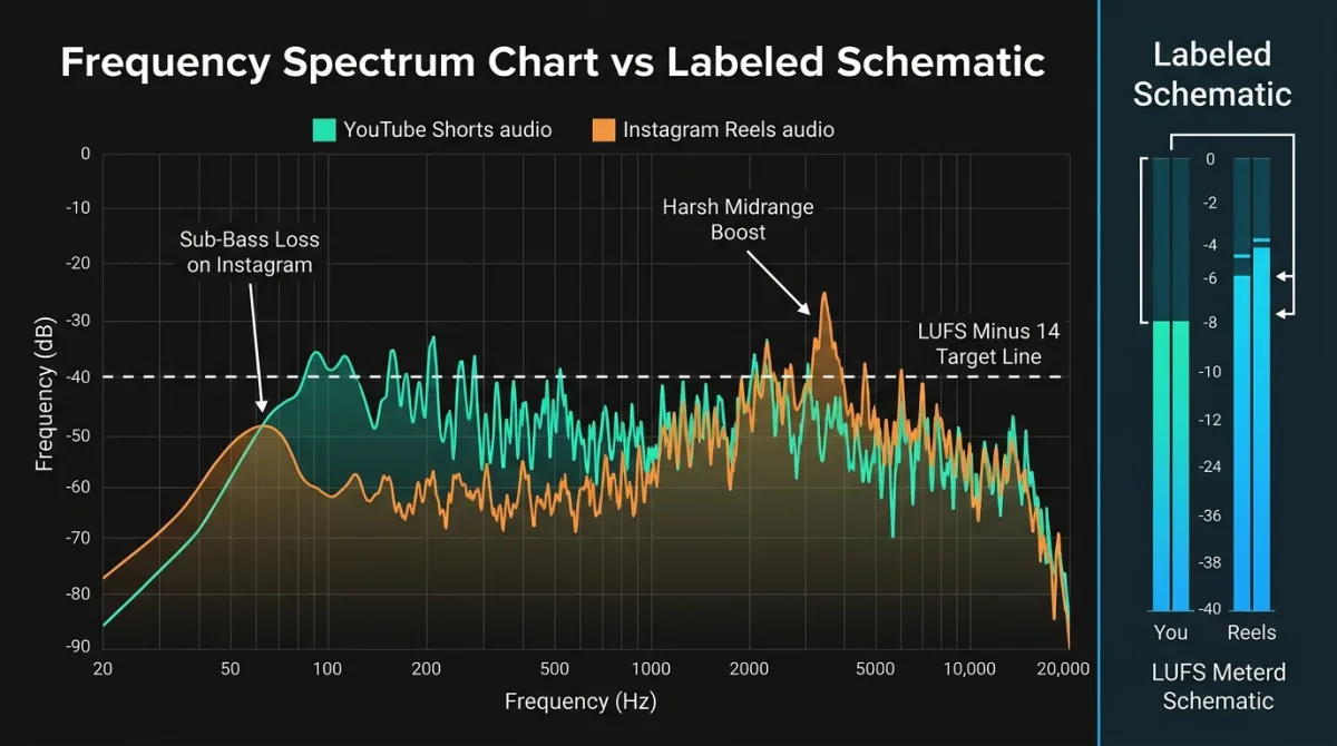 Audio Compression and LUFS Normalization infographic explaining platform differences.