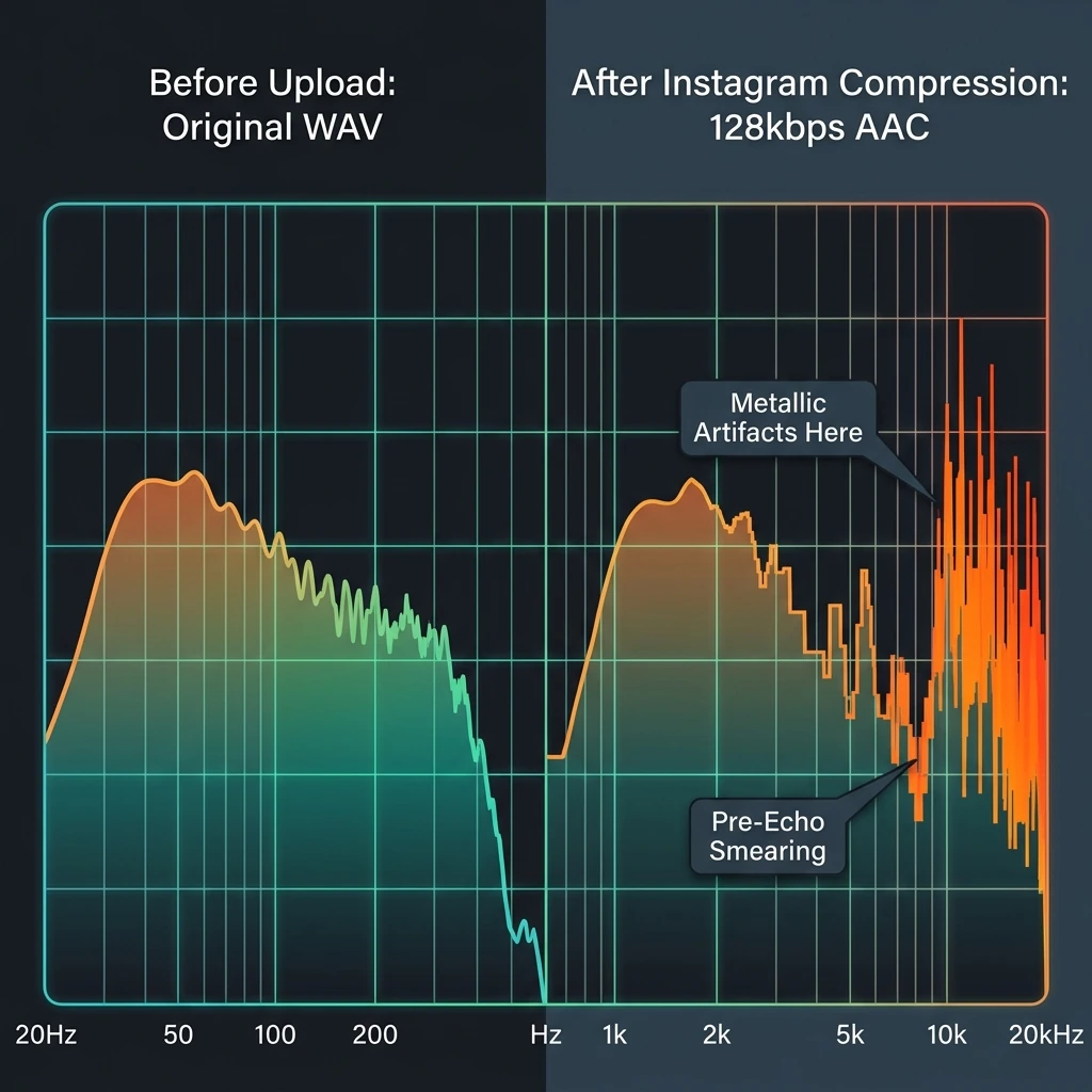 Before and after frequency spectrum comparison for Instagram compression artifacts.