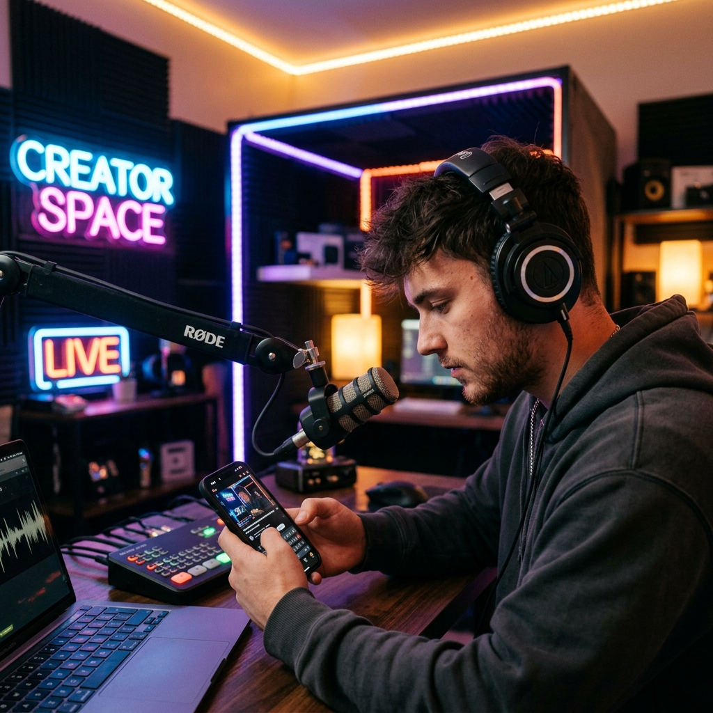 Professional Content Creator ensuring perfect vocal delivery and zero dead air with Audio Forge Pro AI