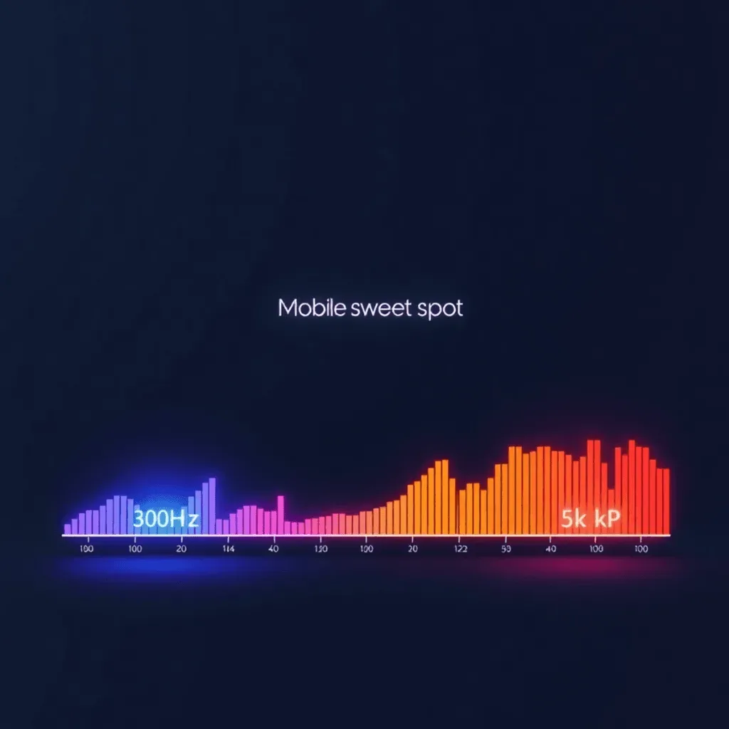 Frequency spectrum graph highlighting the 300Hz to 5kHz Mobile Sweet Spot