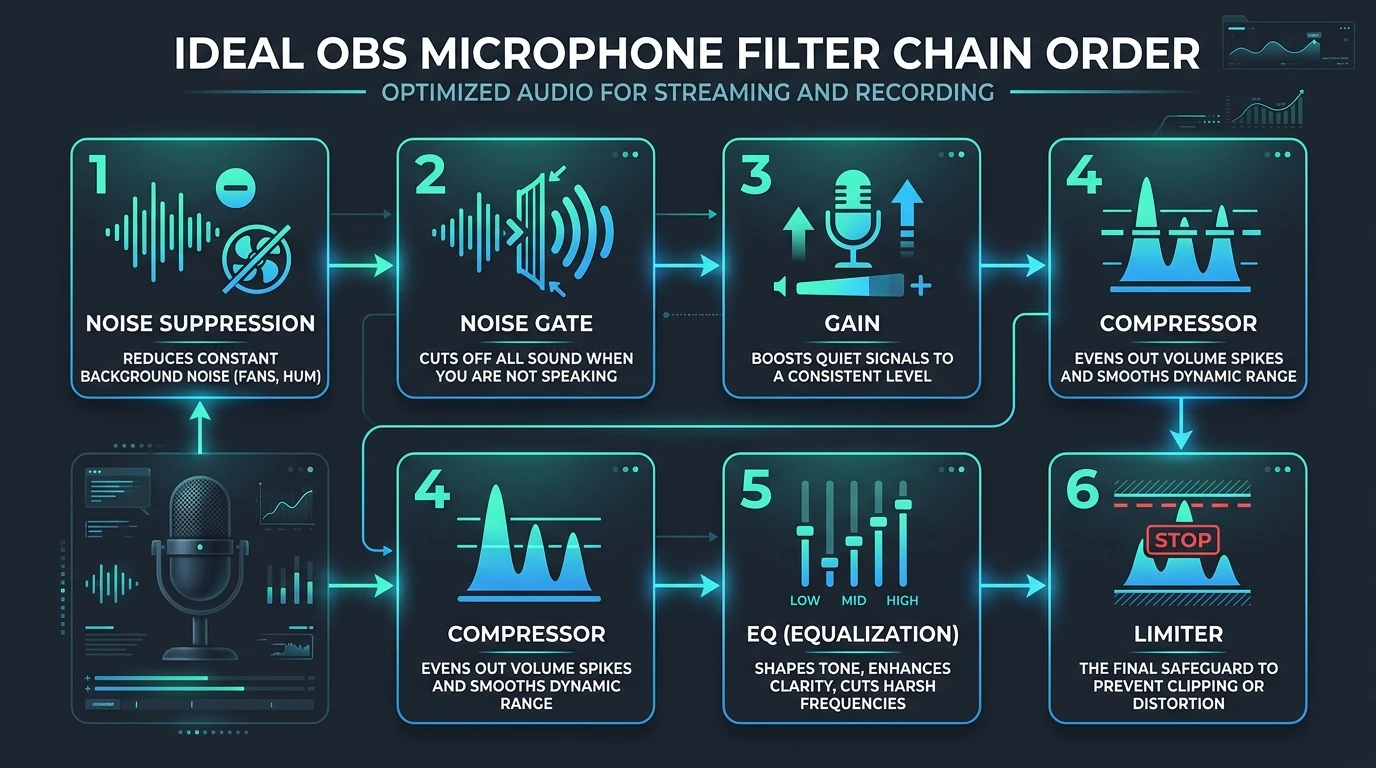 show ideal OBS mic filter chain with order