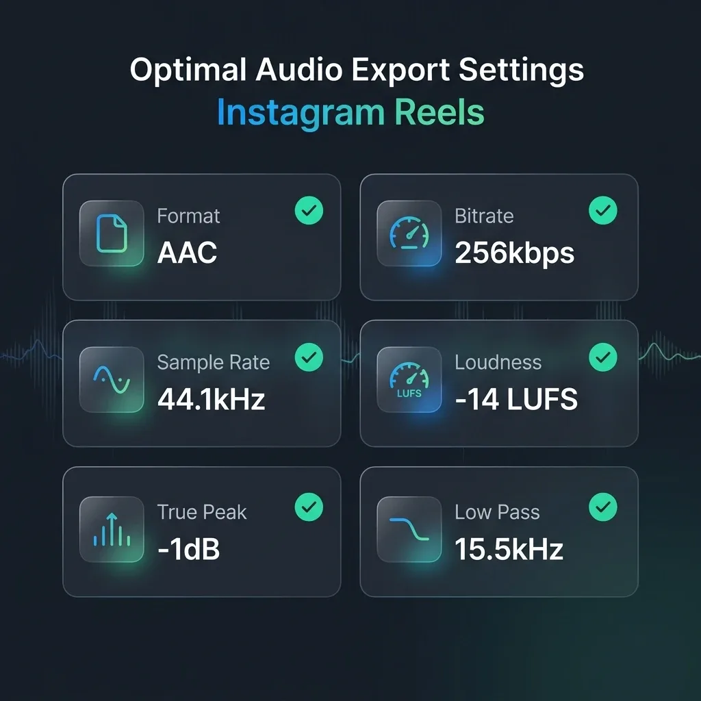 Recommended 2026 export settings for Instagram Reels in a clear visual format.