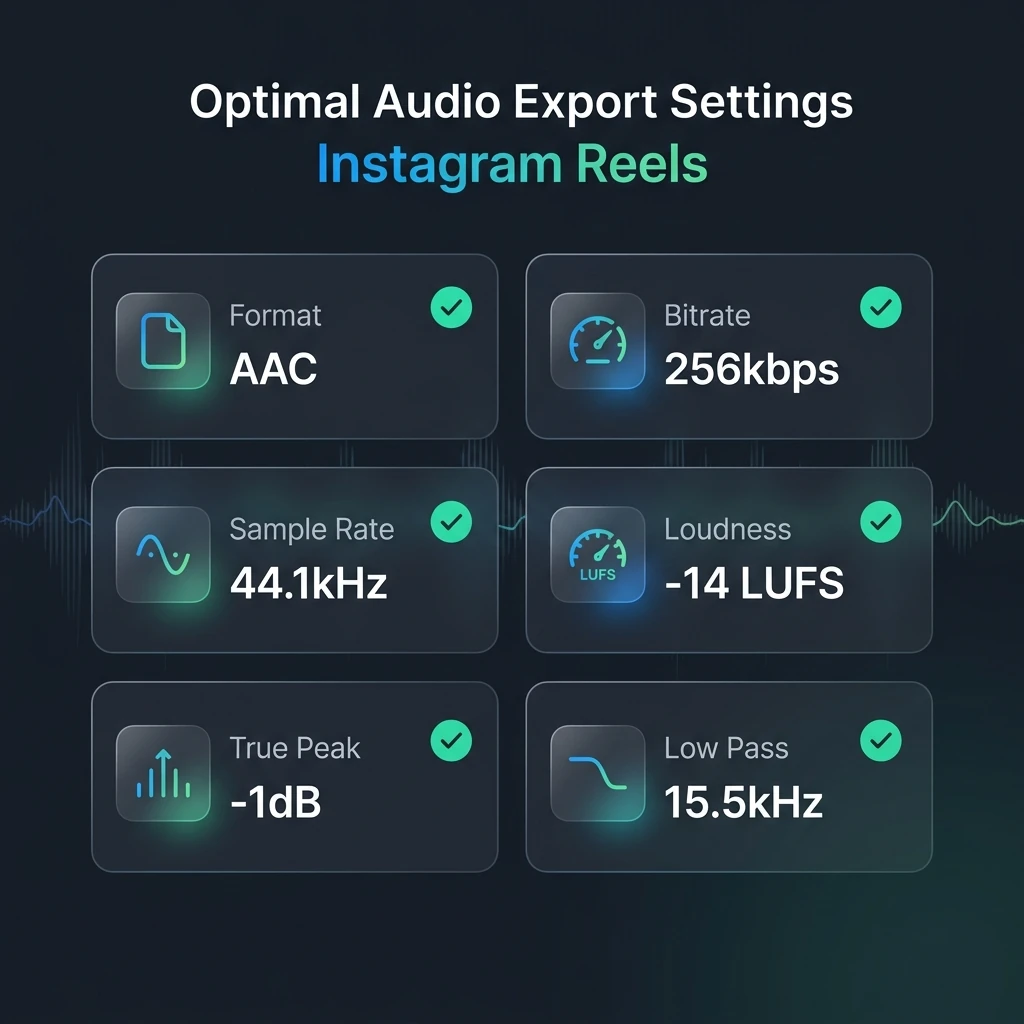 Recommended 2026 export settings for Instagram Reels in a clear visual format.