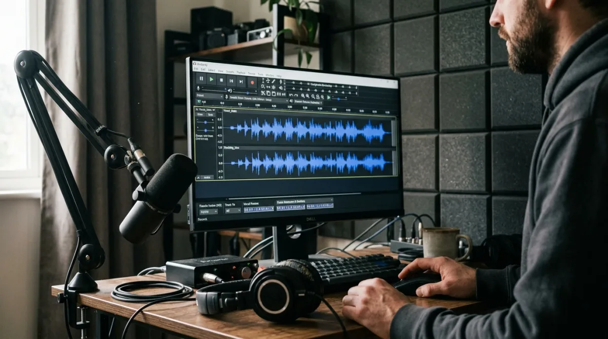 Professional audio editing workspace showing waveform editing software with silence markers and padding visualization