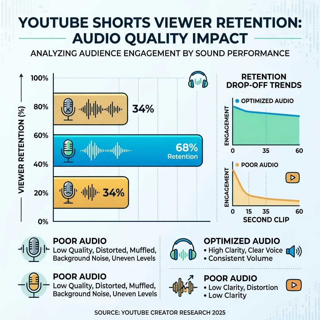 Data visualization showing higher viewer retention for Shorts with optimized audio quality in 2026.