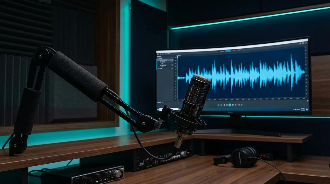 Audio Forge Pro AI Silence Remover Tool - Professional Podcaster in Home Studio removing dead air from voice recording