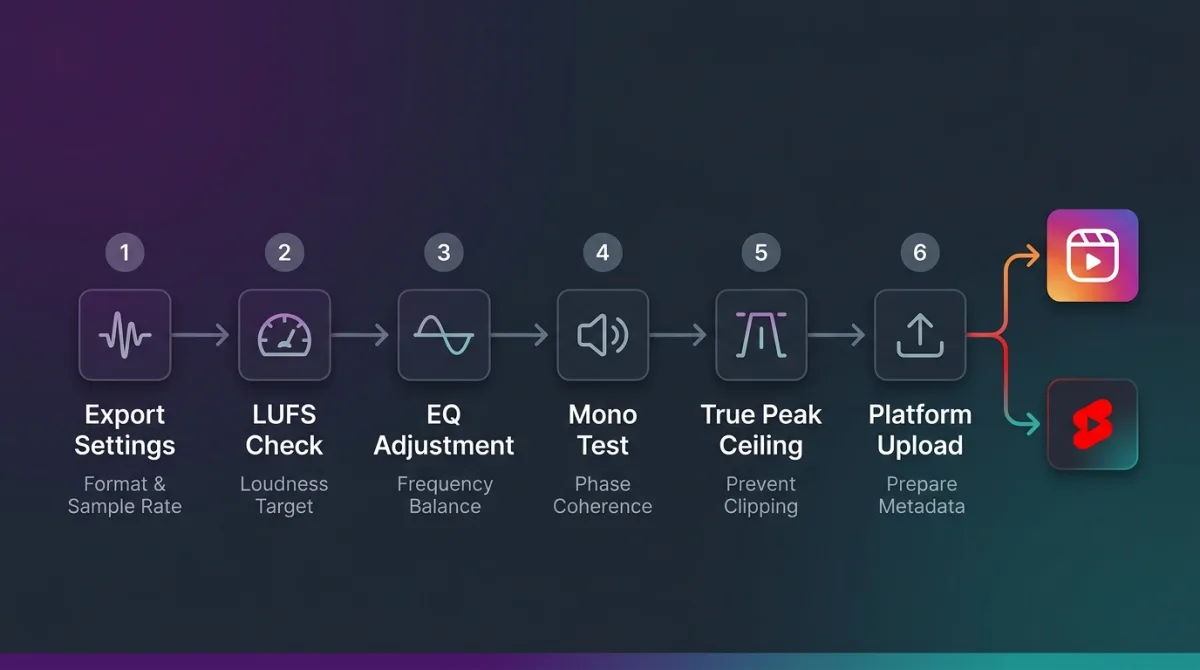 Step-by-Step Audio Optimization Workflow for both Reels and Shorts.