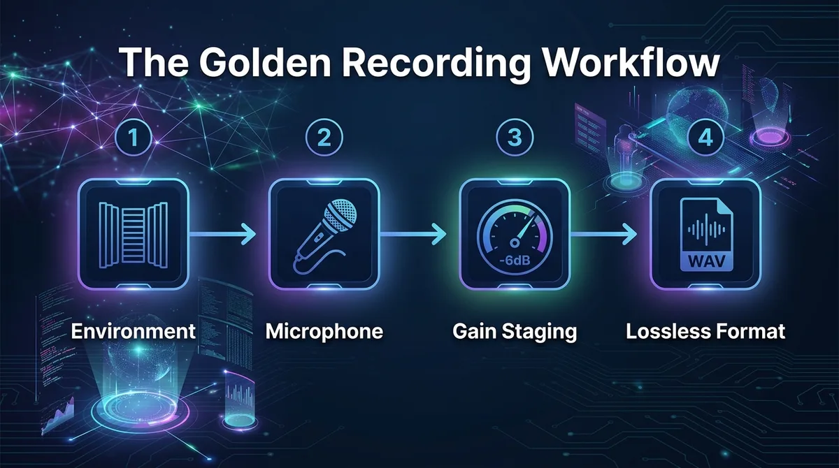 Process flow diagram of the Golden Recording Workflow for professional voice quality.