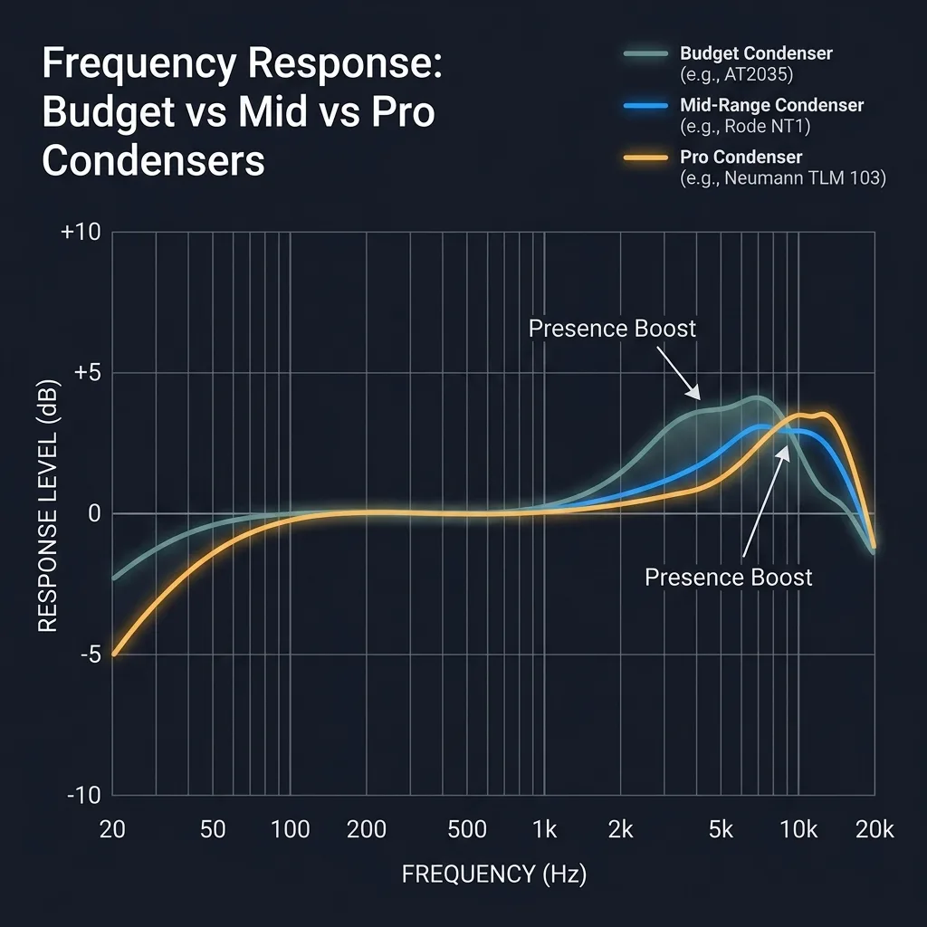 Frequency-response comparison chart for seven of the best XLR condenser microphones for vocals