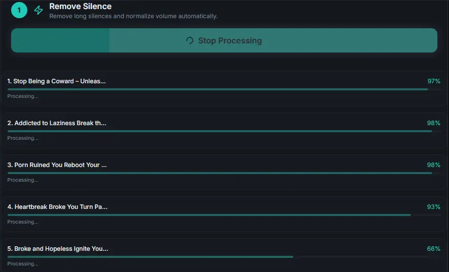 Batch processing progress for multiple files simultaneously.