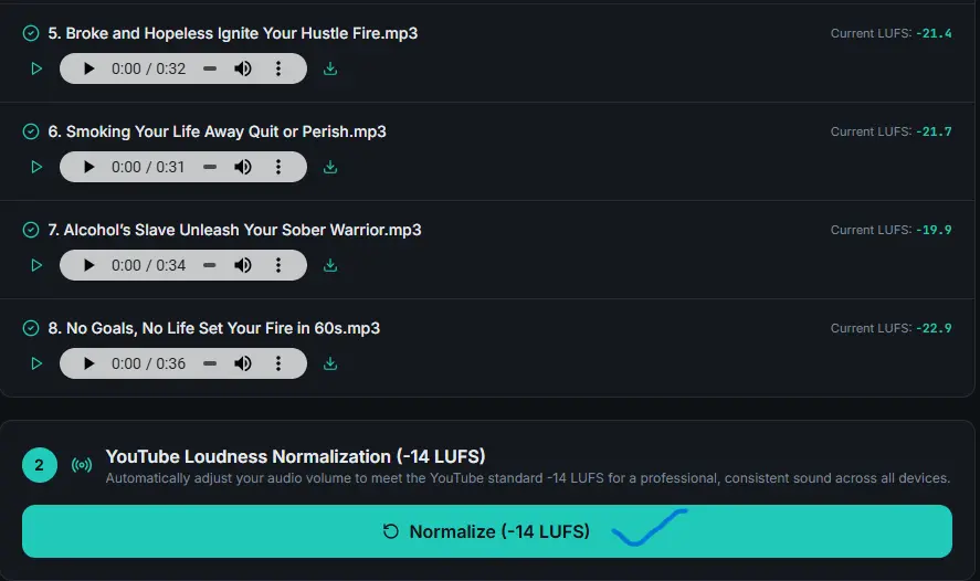 Transitioning from silence removal to LUFS normalization for a batch of files.
